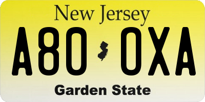 NJ license plate A80OXA