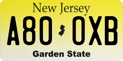 NJ license plate A80OXB