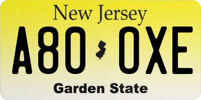 NJ license plate A80OXE