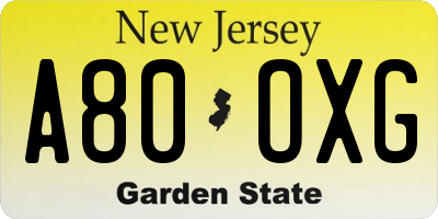 NJ license plate A80OXG