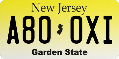 NJ license plate A80OXI