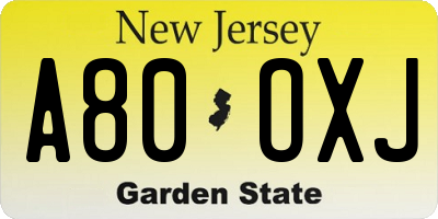 NJ license plate A80OXJ