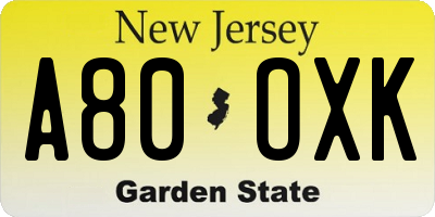 NJ license plate A80OXK