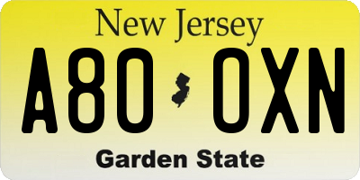 NJ license plate A80OXN