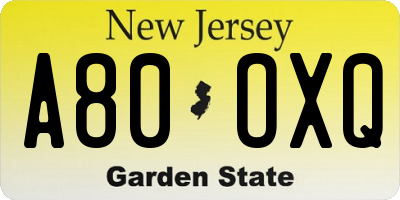 NJ license plate A80OXQ