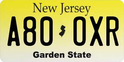 NJ license plate A80OXR