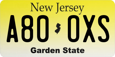 NJ license plate A80OXS