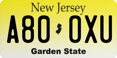 NJ license plate A80OXU
