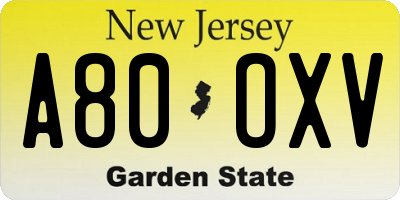 NJ license plate A80OXV