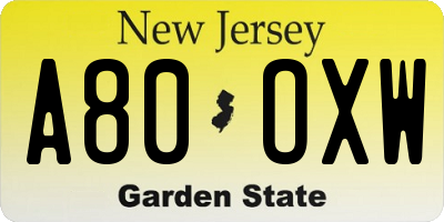 NJ license plate A80OXW