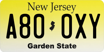 NJ license plate A80OXY