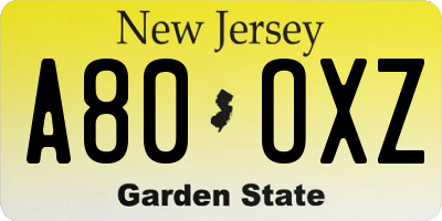 NJ license plate A80OXZ