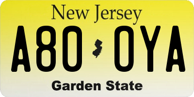 NJ license plate A80OYA