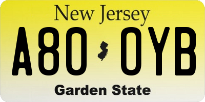 NJ license plate A80OYB