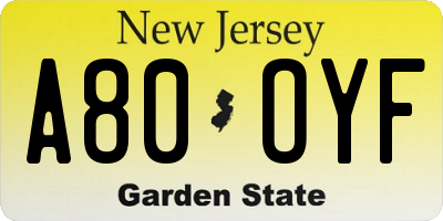 NJ license plate A80OYF