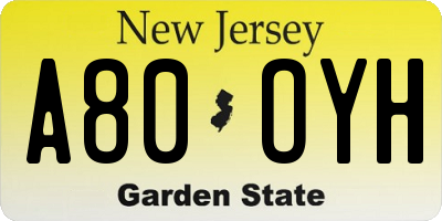 NJ license plate A80OYH