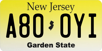 NJ license plate A80OYI