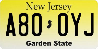 NJ license plate A80OYJ