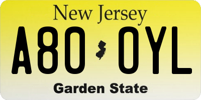 NJ license plate A80OYL
