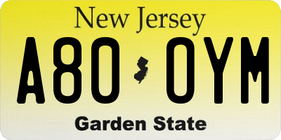 NJ license plate A80OYM