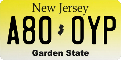 NJ license plate A80OYP
