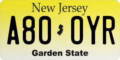 NJ license plate A80OYR