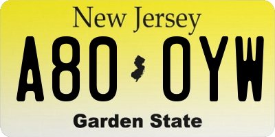 NJ license plate A80OYW