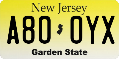 NJ license plate A80OYX