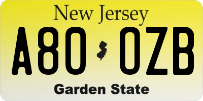 NJ license plate A80OZB