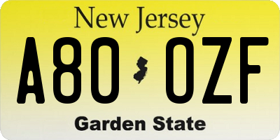 NJ license plate A80OZF