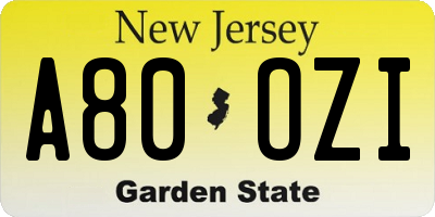 NJ license plate A80OZI
