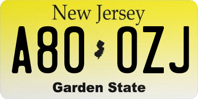NJ license plate A80OZJ
