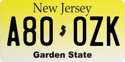 NJ license plate A80OZK