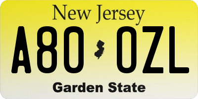 NJ license plate A80OZL