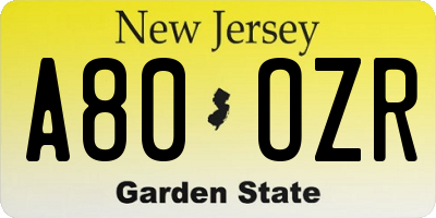 NJ license plate A80OZR