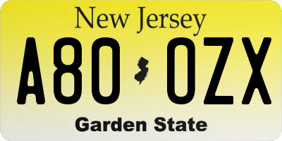 NJ license plate A80OZX