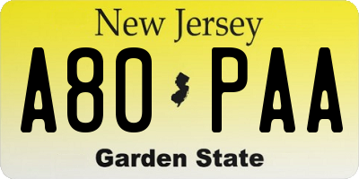 NJ license plate A80PAA