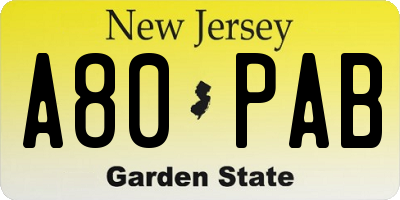 NJ license plate A80PAB