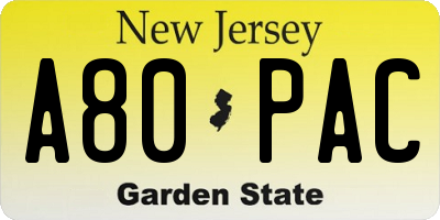 NJ license plate A80PAC