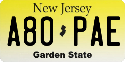 NJ license plate A80PAE