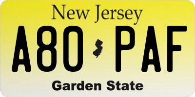 NJ license plate A80PAF