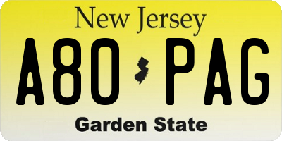 NJ license plate A80PAG
