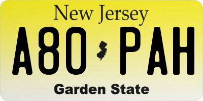 NJ license plate A80PAH