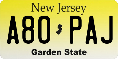 NJ license plate A80PAJ