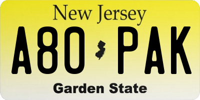 NJ license plate A80PAK