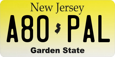 NJ license plate A80PAL
