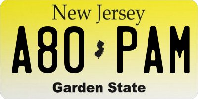 NJ license plate A80PAM