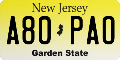 NJ license plate A80PAO