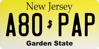 NJ license plate A80PAP