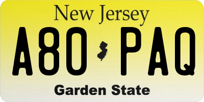 NJ license plate A80PAQ